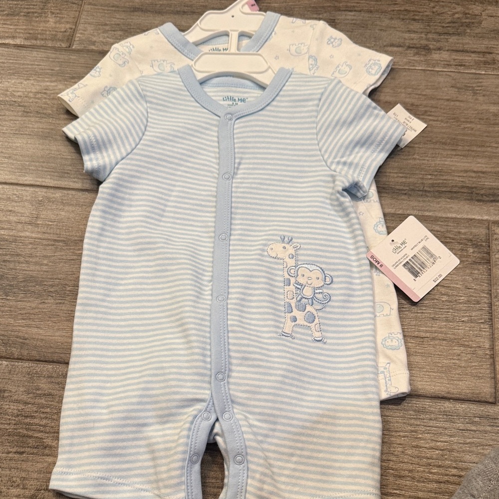 Little Me Blue and White Striped Bodysuit Set
